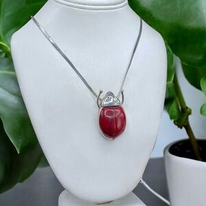 🌺Vintage Sterling & Jasper Beetle Necklace/Scarf Clip